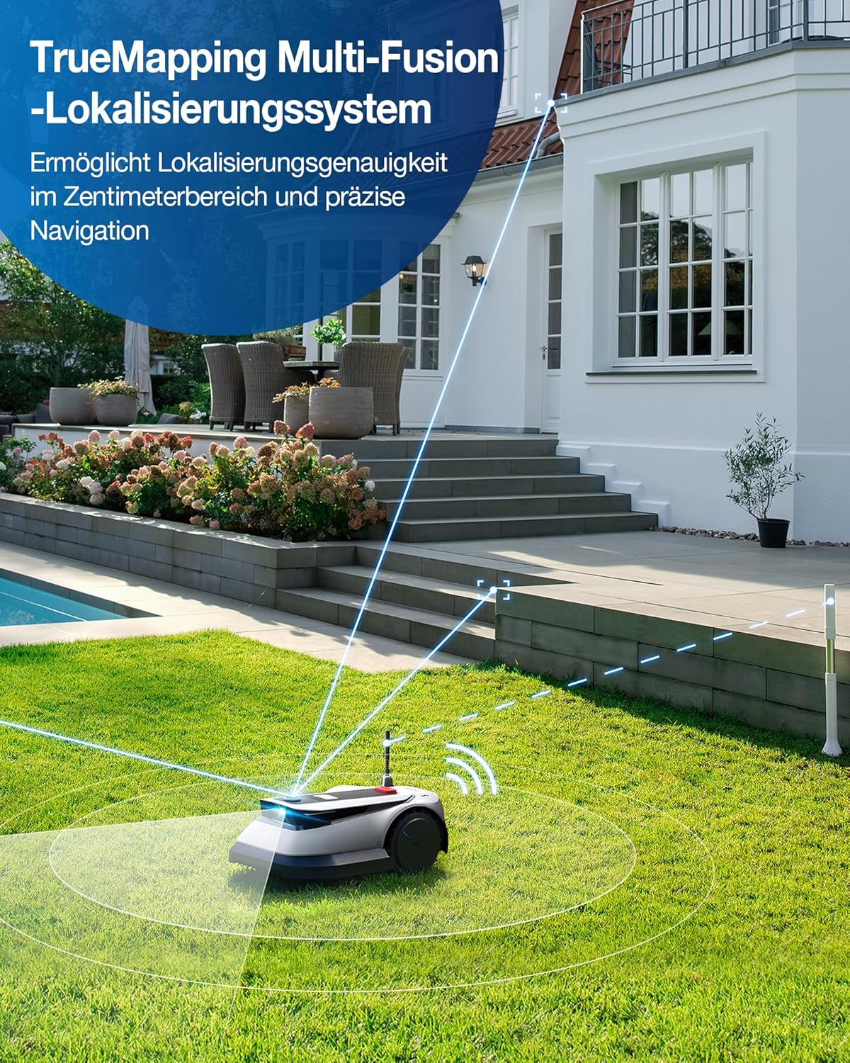 ECOVACS GOAT G1-800 Mhroboter ohne Begrenzungskabel 800㎡, Rasenmher Roboter mit TrueMapping-Multifusionslokalisierung, Hindernisvermeidung, 16-Zonen-Management, 45% Steigung, Videomanager