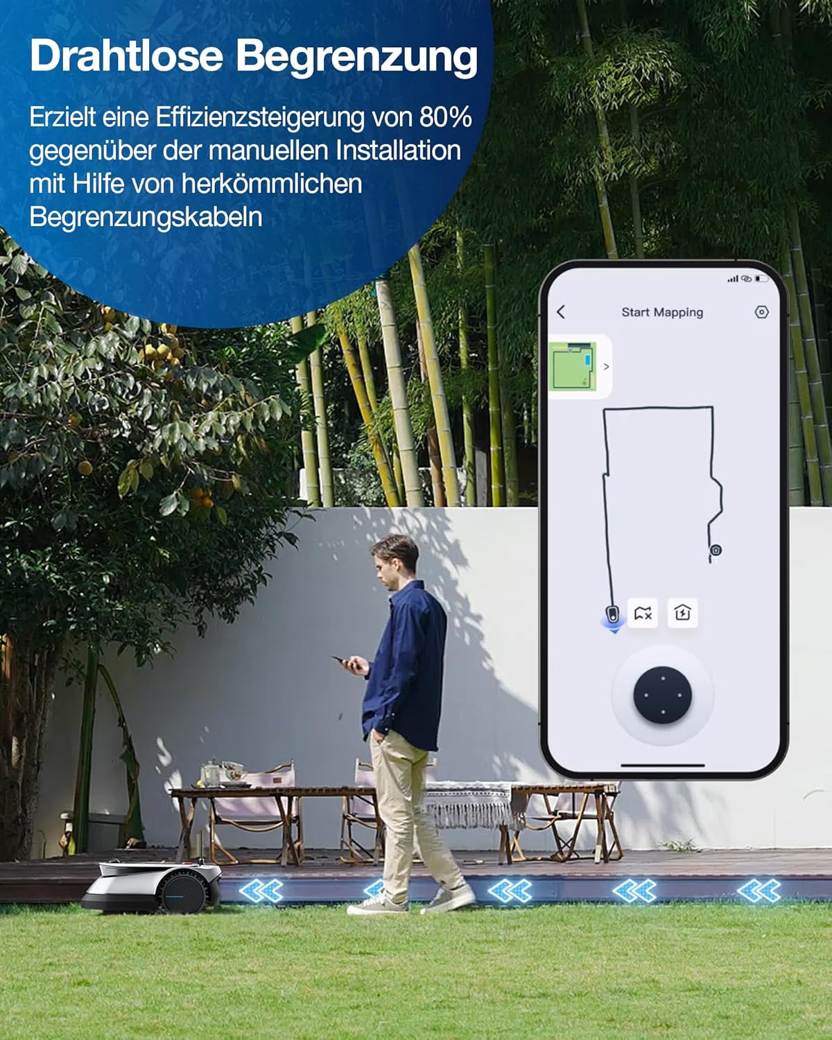 ECOVACS GOAT G1-800 Mhroboter ohne Begrenzungskabel 800㎡, Rasenmher Roboter mit TrueMapping-Multifusionslokalisierung, Hindernisvermeidung, 16-Zonen-Management, 45% Steigung, Videomanager