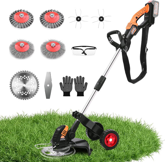 1200W Akku Rasentrimmer Kompatibel mit Makita-Akkus, 5-IN-1 Bürstenloser Elektrische Motorsense mit 3-Stufen-Geschwindigkeitsregelung, Freischneider Akku mit 5 Klingentypen und Unkrautbürste