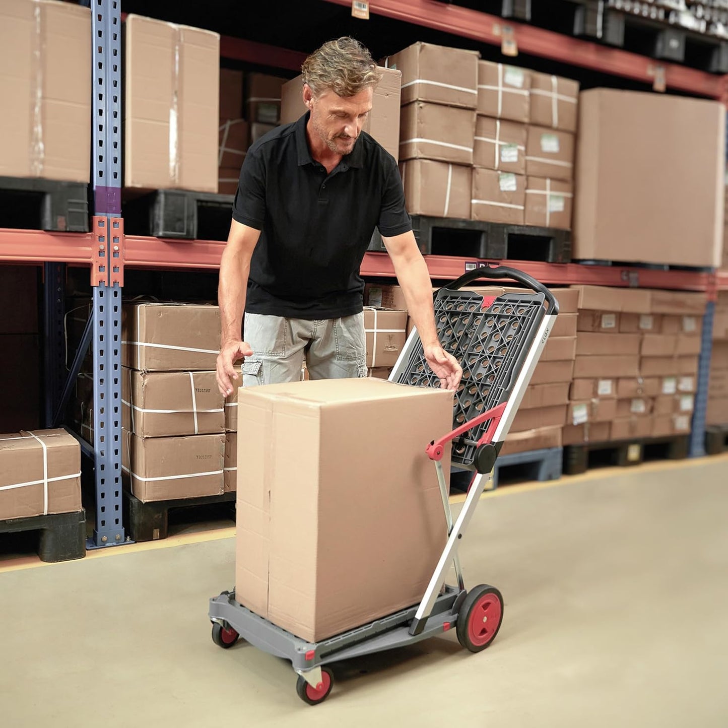 Vielseitig einsetzbare, funktionale, zusammenklappbare Karren | Mobiler Klappwagen | Einkaufswagen mit Aufbewahrungskiste (schwarz)