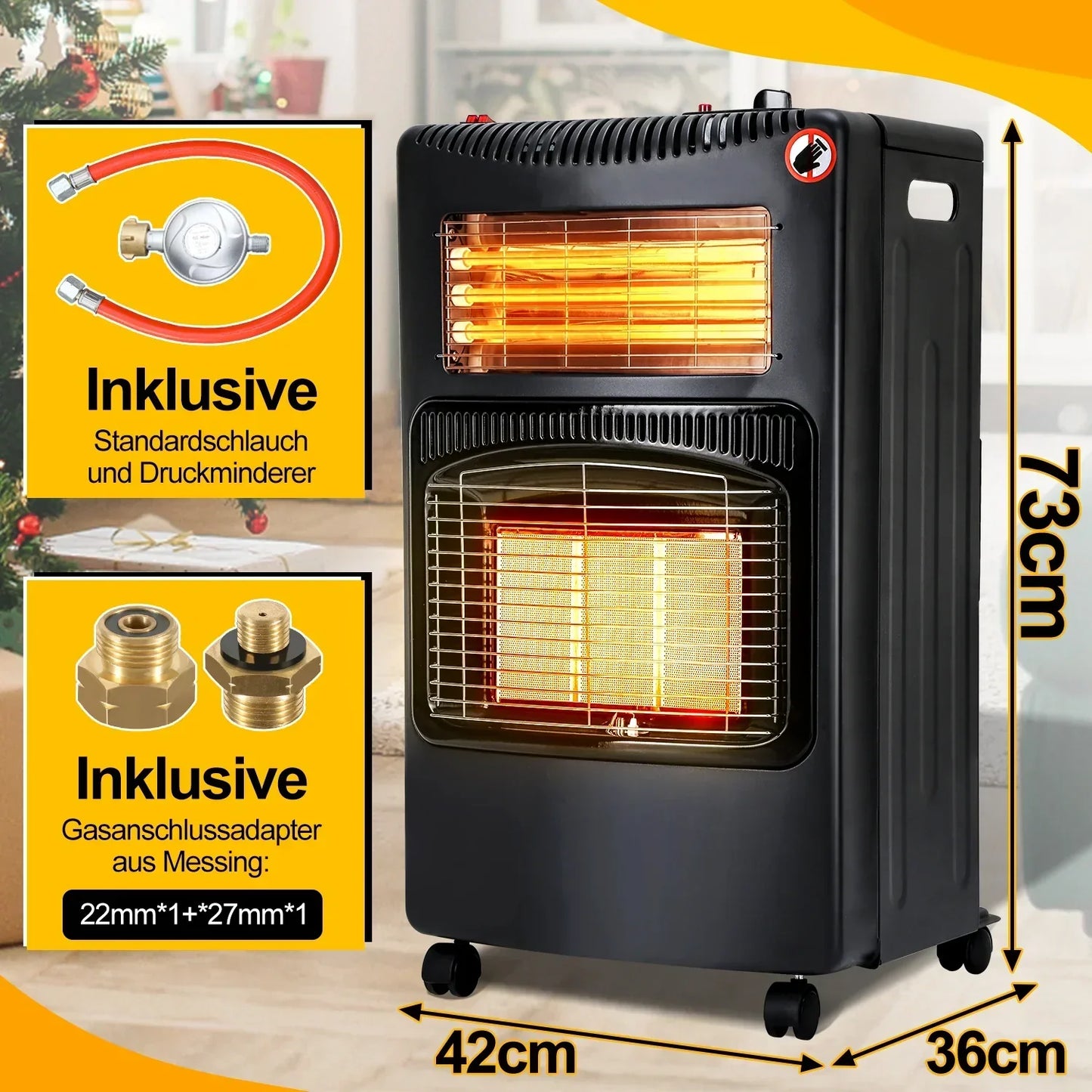 Sonnewelt Gasheizung 4200w und 1260w Gas-Elektro-Heizgert mit Gasdruckregler, Gasschlauch, Gasflaschen Adapter