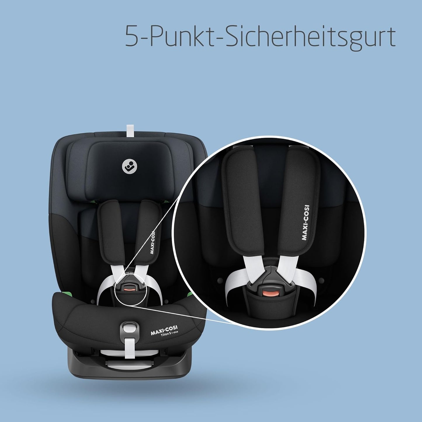 Maxi-Cosi Titan S i-Size, Mitwachsender Kindersitz, 15Monate–12Jahre (76–150cm), ISOFIX Kindersitz Auto, 5 Sitzpositionen, 13 Kopfstützenstufen, G-CELL-Schutz, 5-Punkt-Sicherheitsgurt, Tonal Black