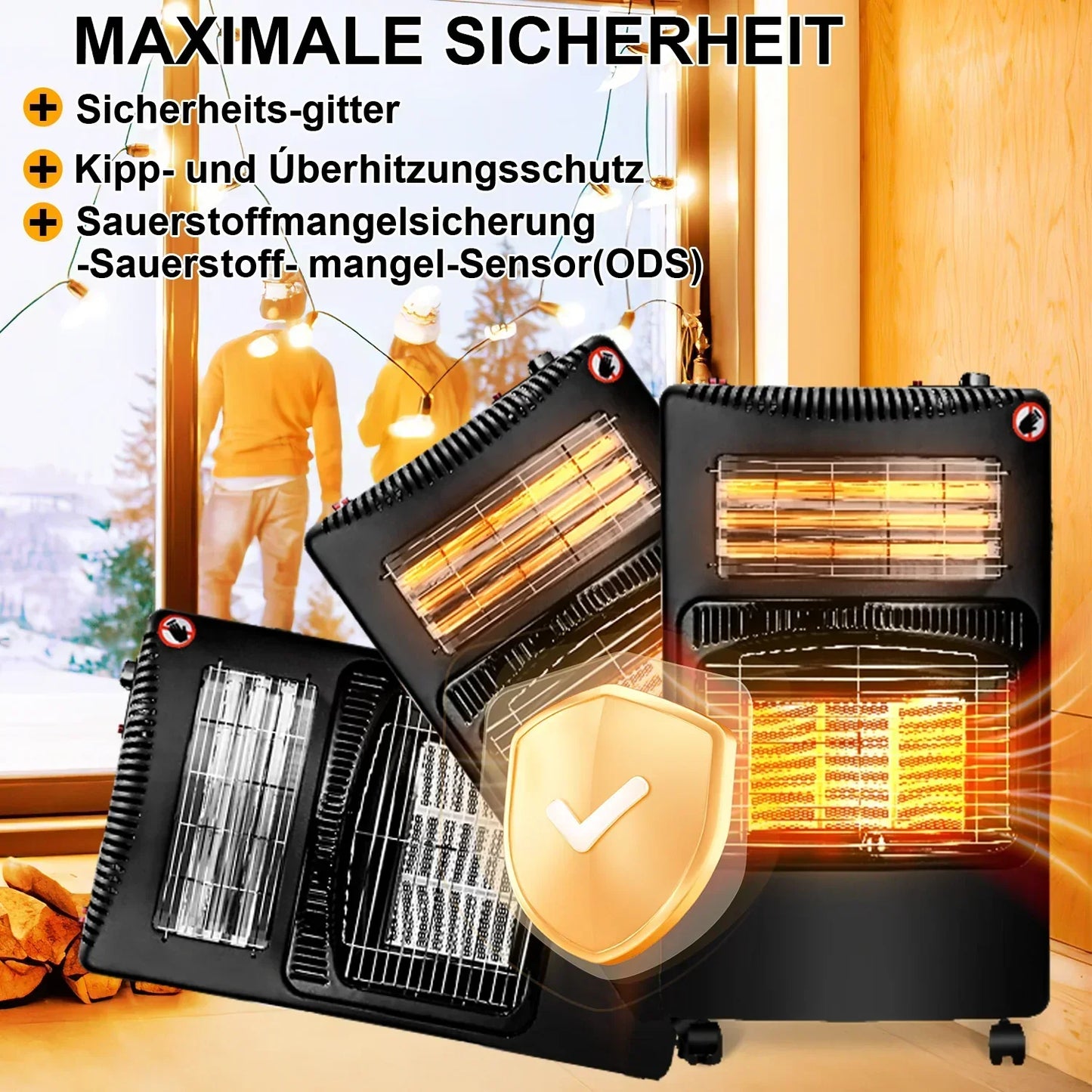 Sonnewelt Gasheizung 4200w und 1260w Gas-Elektro-Heizgert mit Gasdruckregler, Gasschlauch, Gasflaschen Adapter