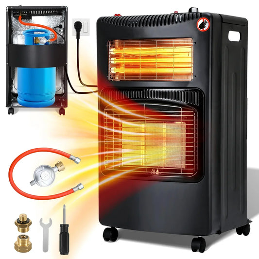 Sonnewelt Gasheizung 4200w und 1260w Gas-Elektro-Heizgert mit Gasdruckregler, Gasschlauch, Gasflaschen Adapter