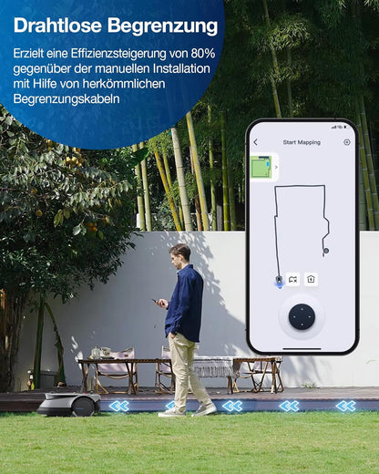 ECOVACS GOAT G1-800 Mhroboter ohne Begrenzungskabel 800㎡, Rasenmher Roboter mit TrueMapping-Multifusionslokalisierung, Hindernisvermeidung, 16-Zonen-Management, 45% Steigung, Videomanager